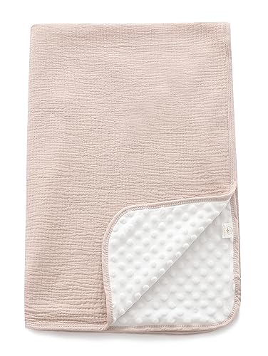 Sea Zaela Manta de bebé unisex para niños y niñas, manta Minky con parte delantera de algodón de muselina con forro polar punteado, manta de cama de doble capa, color caqui claro