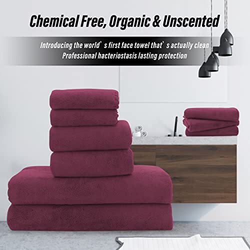 Moonqueen Ultra Soft Towel Set-Quick Drying - 2 Bath Towels 2 Hand Towels 2 Washcloths-Microfiber Coral Velvet Highly Absorbent Towel For Bath Fitness,Bathroom,Sports,Yoga, Travel(Burgundy, 6 Pcs) #TOP3