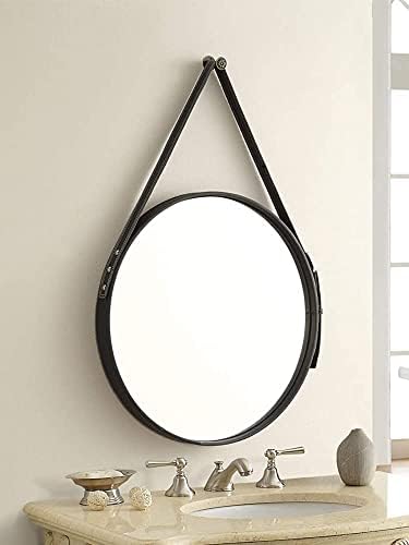 OLOTU Wall Hanging Mirror, Decor Round Mirror with Leather Strap for Home Bathroom Bedroom Living Room/Black
