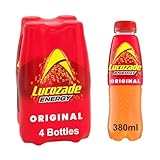 Lucozade Energy Drink, Original Flavour, Fizzy, 4 Pack, 380ml Bottles