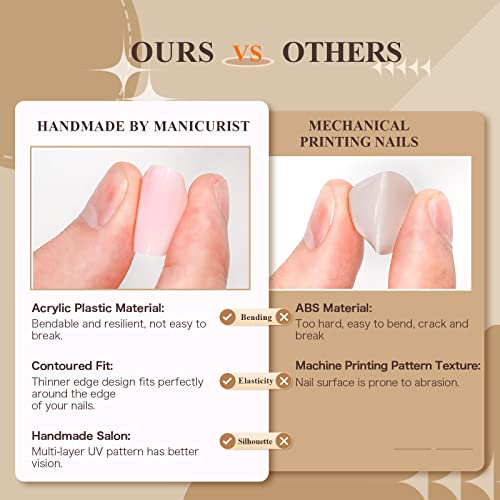 Square Press On Nails Short, Jofay Fashion Solid Color False Nails With Glue, Acrylic Nails Comfortable & Natural Fake Nails, Stick On Nails Glue On Nails For Women Girls Gift, 24Pcs, Coffee Brown #TOP3