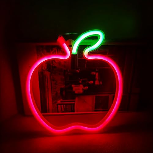 Image of Apple Neon Light Sign Handmade Lamp for Wall Room Party Home Bar Art Christmas Bedroom Table Wedding Party Desktop Decoration Teen Kids Birthday Holiday Gift USB Powered(Red-Green)
