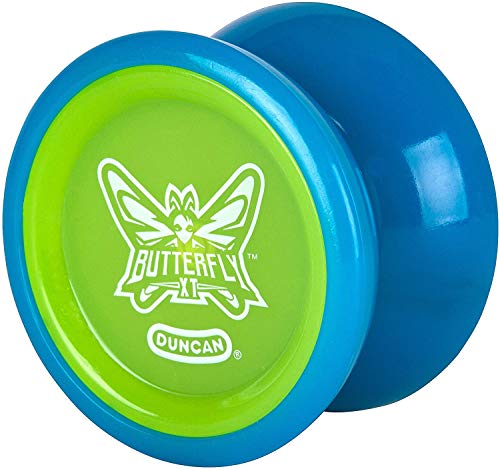duncan toys butterfly xt yo-yo with string ball bearing axle and plastic body string trick yo-yo blue with green cap