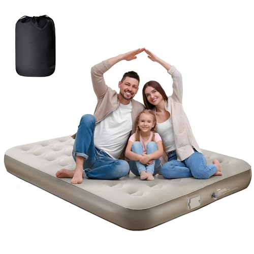 FEAHRZEUG Double Airbed, NO Socket Needed - JUST One-click, Air Bed Double with Built in Pump, electric Inflatable Mattress Self Inflating Guest Bed Blow up Mattress for Camping/Home, 198x152x25cm