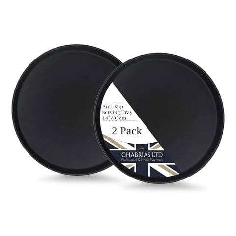 U-Grip 2 Pack, 14" / 35cm Round Black Anti Slip Non Slip Bar Drinks Food Serving Tray Cover