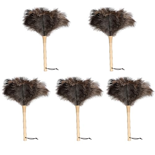 Ostrich Feather Duster with Wooden Handle (16 inch) - Fluffy Natural Feathers, Reusable