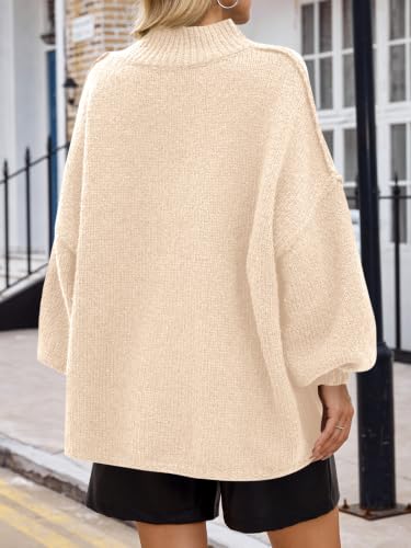 Image of Saodimallsu Womens Oversized Sweaters Mock Neck Batwing Long Sleeve 2026 Fall Trendy Ribbed Knit Casual Tunic Sweater