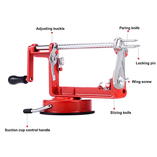 Apple Peeler Slicer Corer 3 In 1, Potato Peelers, Stainless Steel Heavy Duty with Suction Cup Base (vermilion)