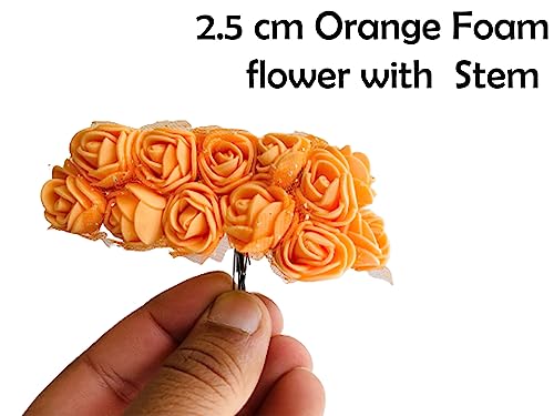 creative balloons Orange Foam Roses with Stem Lace Edge 144 Pcs Fake Flowers Artificial Roses for Decoration DIY Crafts Rose Bouquet Flower Buds Wedding Party Foam Rose Garland Pack of 1 - Image 2