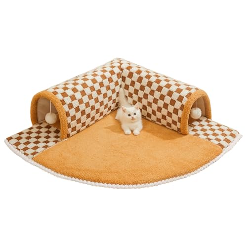 猫のトンネル、猫のトンネルベッド - 2 in 1 クッション付き猫トンネル ぬいぐるみボール付き,猫ベッド 洞窟猫のおもちゃ トンネルチューブ フェレット ウサギ 子猫 子犬用