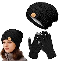 BellaBlend Damen Mütze und Handschuhe Set aus Fleece gefüttert, Wintermütze und Strickhandschuhe für kaltes Wetter