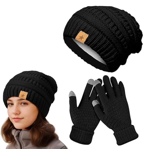 BellaBlend Damen Mütze und Handschuhe Set aus Fleece gefüttert, Wintermütze und Strickhandschuhe für kaltes Wetter