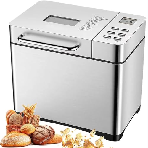 QYOEGSQ Brotbackautomat for Zuhause, Brotbackautomat mit Frucht-/Nussspender, Teigmacher mit 17 voreingestellten Menüs und 15-Stunden-Reservierung, 1 Stunde Warmhalten, 3 Brotgrößen, 3 Krustenfarben