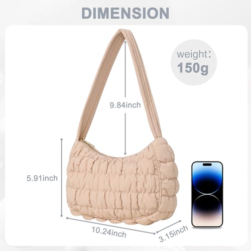 Image of Puffer Tote Bag, Small Tote Purse Lightweight for Everyday Hobo Handbag | quilted nylon, crescent puffy, soft & stylish, easy match, work /travel, roomy
