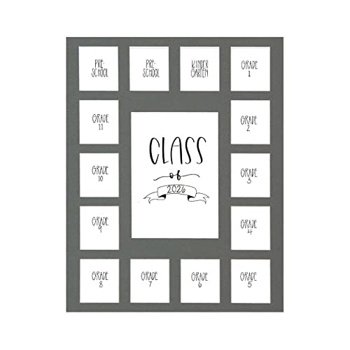 Image of Rustic Red Door Grey Class of 2026 School Years Picture Mat (11' x 14') - 15 Photo Collage Frame Mat for School Pictures - No Frame Included