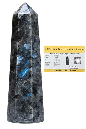 Image of Crystal Heaven Larvikite Crystal Tower Obelisk Point For Chakra, Healing And Balancing - Aaa Grade Original Certified Gemstone Agate For Reiki Meditation Yoga Spiritual (3-4 Inches)