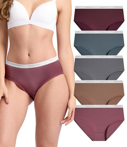 BAMBOO COOL Womens Underwear Soft Mid Waist Brief Moisture Wicking Panties for Women, 5 Pack