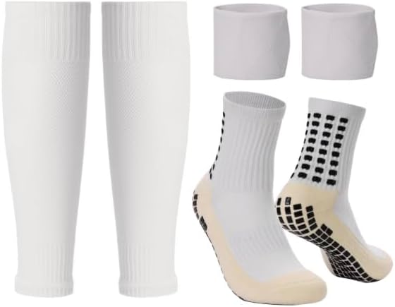 Grip Socks Soccer with Leg Sleeves | Anti-Slip Performance Socks for Men & Women | Includes Shin Guard Straps for Secure Fit