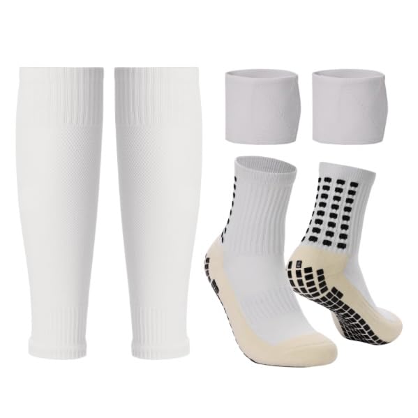 Grip Socks Soccer with Leg Sleeves | Anti-Slip Performance Socks for Men & Women | Includes Shin Guard Straps for Secure Fit