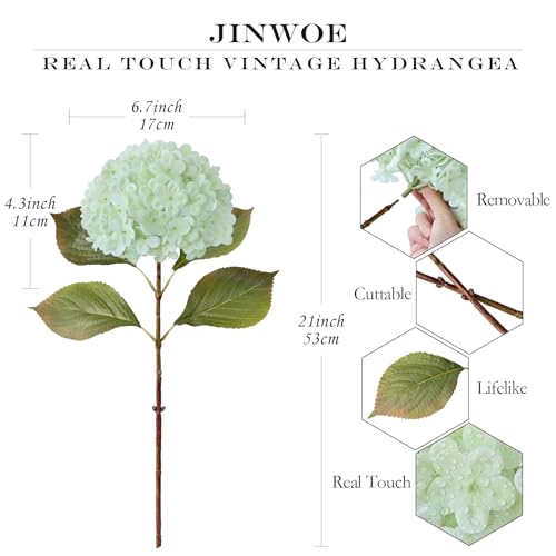 JINWOE Boho Green Hydrangea Artificial Flowers, 4Pcs 21" Real Touch Artificial Hydrangea, Fake Silk Flowers for Dinning Tables Party Outdoor Home Cemetery Kitchen Wedding Bouquet by JINWOE - Used condition - Image 6