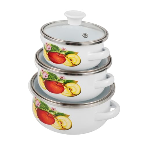 Ciieeo 3 Uds. De Ollas Esmaltadas con Tapas Ollas Vintage A Fuego Lento Ollas De Cocina Retro Ollas para Estofado con Asas Durales Cacerolas Ollas para Sopa Color