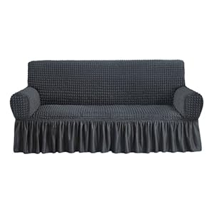 NICEEC Sofa Slipcovers Dark Grey Couch Covers Washable Stretch Fitted Sofa Cover for 3 Cushion Couch Universal 3 Seat slipcover Durable Furniture Protector with Skirt Country Style