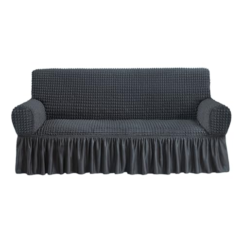 NICEEC Sofa Slipcovers Dark Grey Couch Covers Washable Stretch Fitted Sofa Cover for 3 Cushion Couch Universal 3 Seat slipcover Durable Furniture Protector with Skirt Country Style