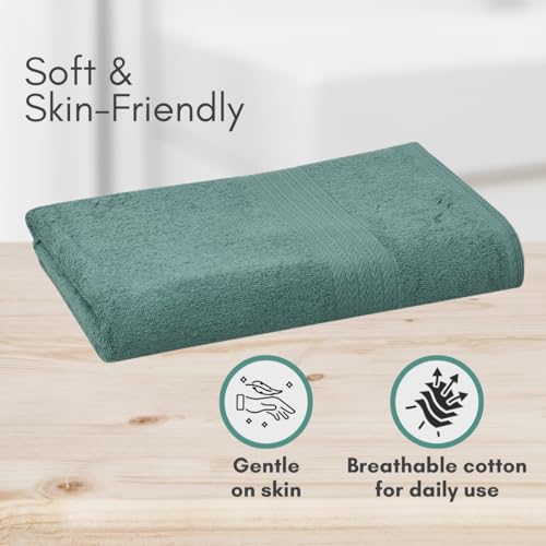 Image of Mafatlal Joy Cotton Bath Towel for Men | 58 x 29 inch Large Size | Soft & Absorbent | Quick Dry | 450 GSM Waffle Weave | Agate Green | Single Towel for Daily Use