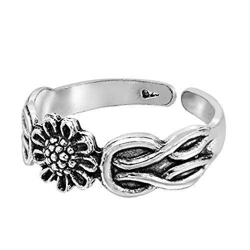 Aeravida Springtime Daisy Floral Infinity Knot Vines .925 Sterling Silver Toe Or Pinky Ring | Adjustable Toe Rings For Women Sterling Silver | Silver Toe Ring Jewelry Gifts #TOP1