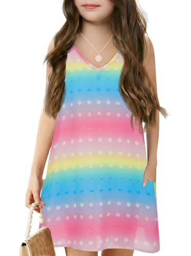 Image of Batermoon Girls Swim Cover Up V Neck Swiss Polka Dot Summer Beach Dress | Kids Cover-Ups, Sleeveless Vacation Swimwuits, Boho Cute Dresses with Pockets 4-14 Years
