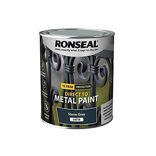 RONSEAL Direct to Metal Paint Storm Grey Satin 750ml & Coral 31416 Zero Paint Brushes with No Loss of Bristle Paintbrush Heads 3 Piece Pack Set, Yellow, Set of 3