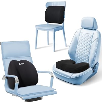 QUTOOL Lumbar Support Pillow & Seat Cushion - Office Chair Pillow -Car Seat Cushion-Adjustable Strap and Washable Cover
