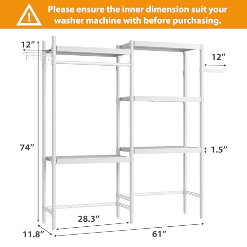 GarveeHome 28" Over-The-Washer Dryer Shelf - 5-Tier Adjustable Laundry Organizer with Double Wood Shelves, Space-Saving Storage for Bathroom, Laundry Room, Balcony, White