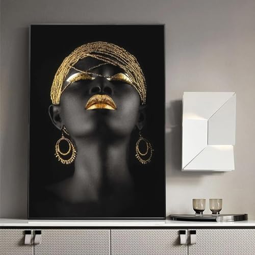 Portrait femme noire africaine or argent KEBIA solution idéale pour habiller un grand mur vide