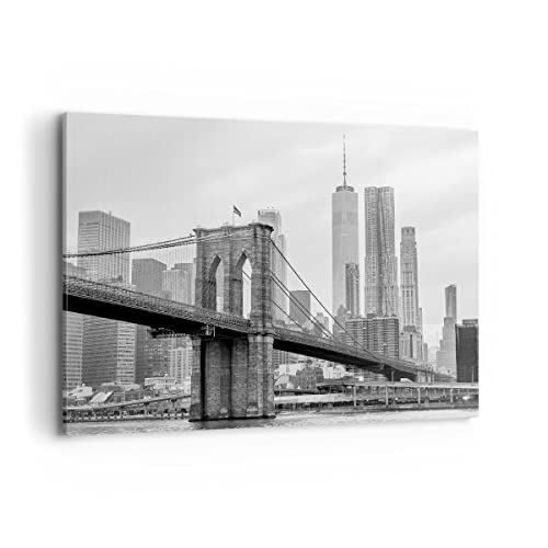 Quadri Moderni Soggiorno Bridge Brooklyn In Bianco E Nero Quadro Su Tela 120X80Cm Stampe Da Parete Camera Da Letto 1 Pezzo Wall Art Canvas Grandi Deco