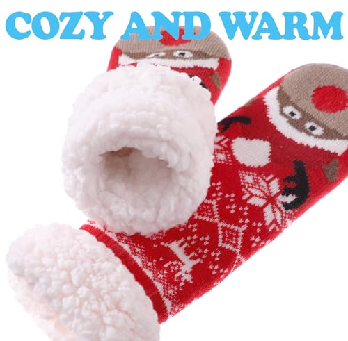 SDBING Kids Fuzzy Slipper Socks Boys Girls Soft Cozy Fluffy Grips Socks Winter Warm Non Slip Christmas Socks3