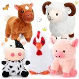 Skylety 5 Pack Farm Plush Animals Set 10 Inches Plush Farm Stuffed Animals Barnyard Soft Pig Rooster Horse Sheep Cow Stuffed Toy for Birthday Party Favor (Sitting Style)