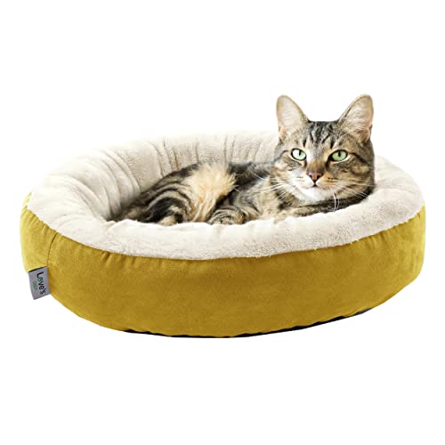 Love's Cabin Round Donut Cat And Dog Cushion Bed, 20In Pet Bed For Cats Or Small Dogs, Anti-Slip & Water-Resistant Bottom, Super Soft Durable Fabric Pet Beds, Washable Luxury Cat & Dog Bed Yellow #TOP2