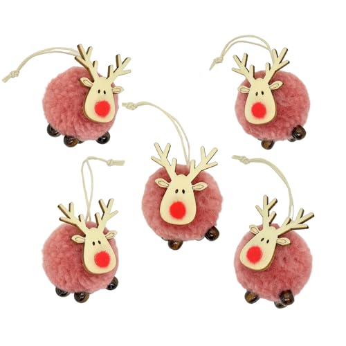 BoBoU Weihnachtsschmuck Rosa Rentier 5er-Set aus Holz und Filz...