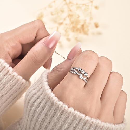 ACJFA Just Breathe Anxiety Rings for Women 925 Sterling Silver Wave Rings Self Reminder High and Low Ring Anti-Anxiety Jewelry (7#) by ACJFA - Used condition - Image 2