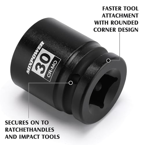 Image of 3 /4 inch Drive Shallow Impact Socket, 30mm, CR-MO, Metric, 6 Point, Axle Nut Impact Grade Socket for Easy Removal