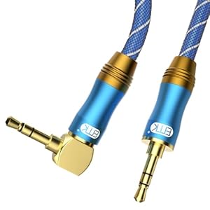 90 Degree Right Angle Aux Cable – [24K Gold-Plated,Sound Quality] EMK Audio Stereo Male to Male Cable for Laptop, Tablets, MP3 Players,Car/Home Aux Stereo, Speaker or More (4Ft/1.2Meters)
