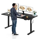 SANODESK Electric Standing Desk 71 x 32 Inches Height Adjustable Stand Up w/6-Button Controller Ergonomic Computer Desk with Splice Board for Home Office, Black Frame + Black Tabletop