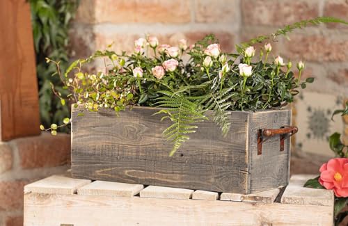 Dekoleidenschaft Pflanzkasten Grey aus recyceltem Holz, grau gekalkt, Pflanzer, Pflanzbox, Blumenkasten, Balkonkasten