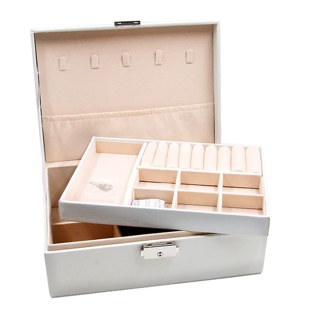 4 Color Double-Layer Portable Box Jewelry Organizer Display Travel Jewelry Case Storage Boxes Button Leather Storage Packaging (Green) (White)