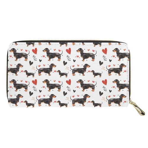 Small Leather Wallet Womens Passport Holder Portable Clutch Travel Coin Purse Card Phone Holder with Zipper, Stylish Gifts for Ladies Teens, Dachshund Dog2