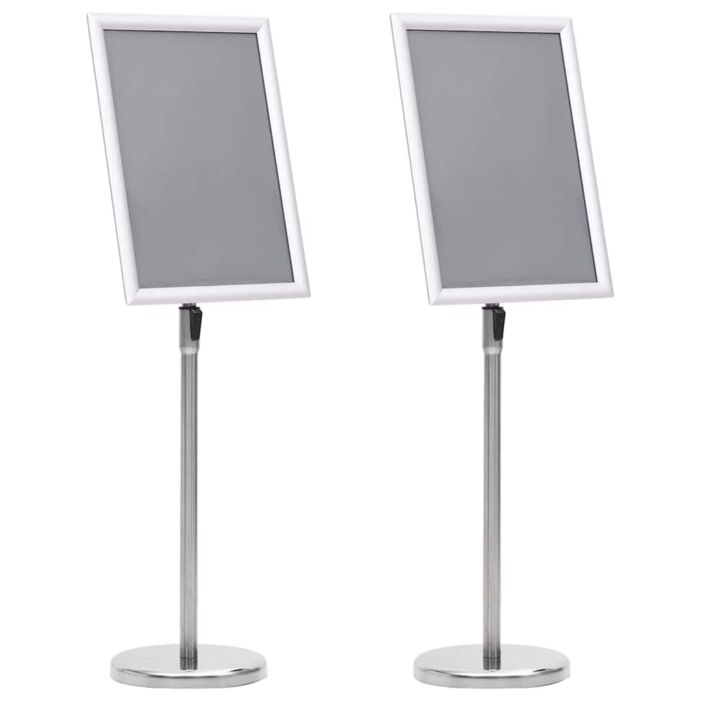 2 soportes para carteles, plateados, aluminio, 45 x 32,7 x 108 cm, altura regulable, giratorio, para presentación, interior y exterior, expositor, expositor con protección de seguridad