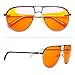 Orange Aviator Blue Light Blocking Glasses for Better Sleep - 97% Premium Metal Classic Aviators Computer Migraine Glasses for Women & Men - Amber Gaming Glasses - Blue Light Blocker Anti Eye Strain