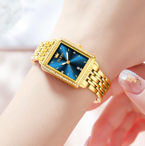 OLEVS Women's Gold Stainless Steel Watch, Small Square Face Diamond Decorated Ladies Watch, Luxury Analog Quartz Women Dress Watch, Fashion Calendar Date Waterproof Wrist Watch for Women2