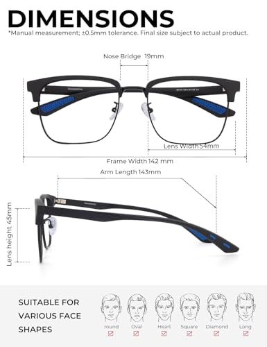 Image of ZanyLen Blue Light Glasses Men Rectangle Large Browline Computer Gaming Glasses